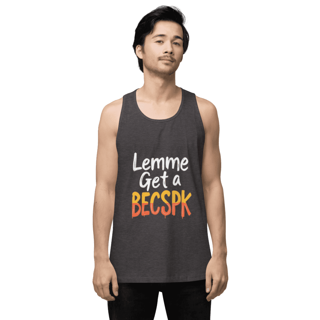 Men’s BECKSPK tank top featuring bold lettering and a relaxed fit, perfect for showing off Long Island pride in casual summer style.