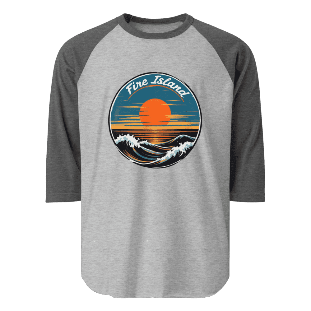 Fire Island 3/4 sleeve unisex shirt with a bold Fire Island design, perfect for casual beach days and showcasing island pride.