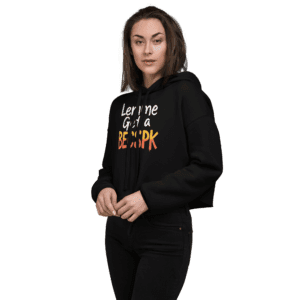 Women’s "Lemme Get A BECKSPK" cropped hoodie featuring bold lettering and a cozy, trendy fit, perfect for island pride and casual style.