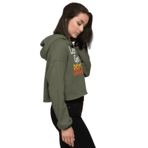 Women’s "Lemme Get A BECKSPK" cropped hoodie featuring bold lettering and a cozy, trendy fit, perfect for island pride and casual style.