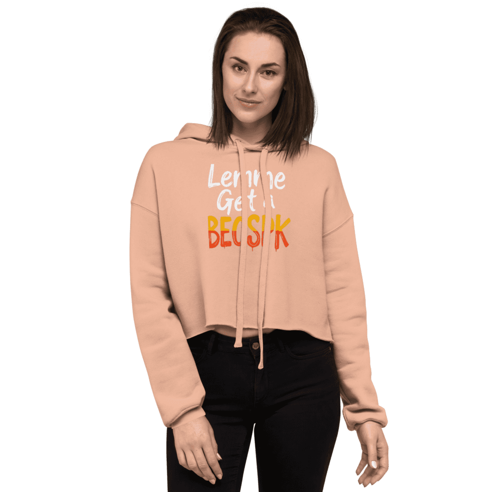 Women’s "Lemme Get A BECKSPK" cropped hoodie featuring bold lettering and a cozy, trendy fit, perfect for island pride and casual style.