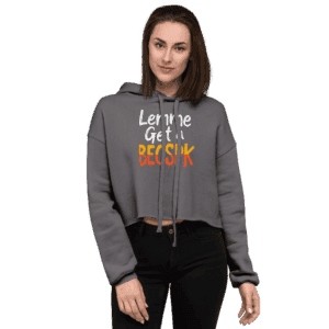 Women’s "Lemme Get A BECKSPK" cropped hoodie featuring bold lettering and a cozy, trendy fit, perfect for island pride and casual style.