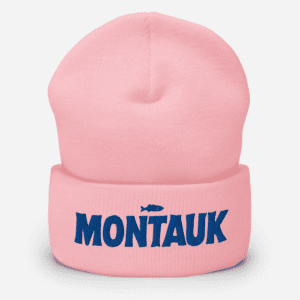 Cozy beanie featuring a "Montauk" design, perfect for keeping warm and showcasing coastal style.