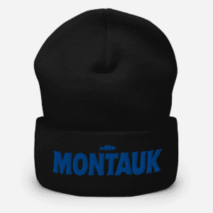 Cozy beanie featuring a "Montauk" design, perfect for keeping warm and showcasing coastal style.