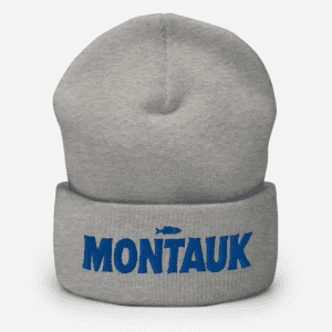 Cozy beanie featuring a "Montauk" design, perfect for keeping warm and showcasing coastal style.