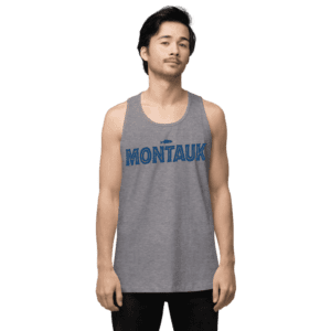 Men’s tank top with "Montauk" design, inspired by beach life and coastal vibes.