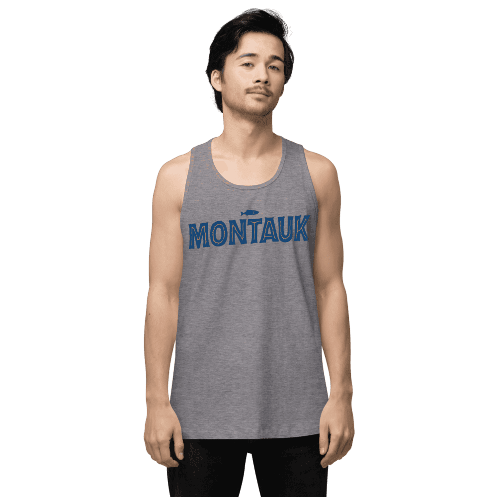 Men’s tank top with "Montauk" design, inspired by beach life and coastal vibes.