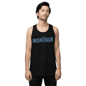 Men’s tank top with "Montauk" design, inspired by beach life and coastal vibes.