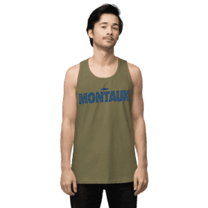 Men’s tank top with "Montauk" design, inspired by beach life and coastal vibes.