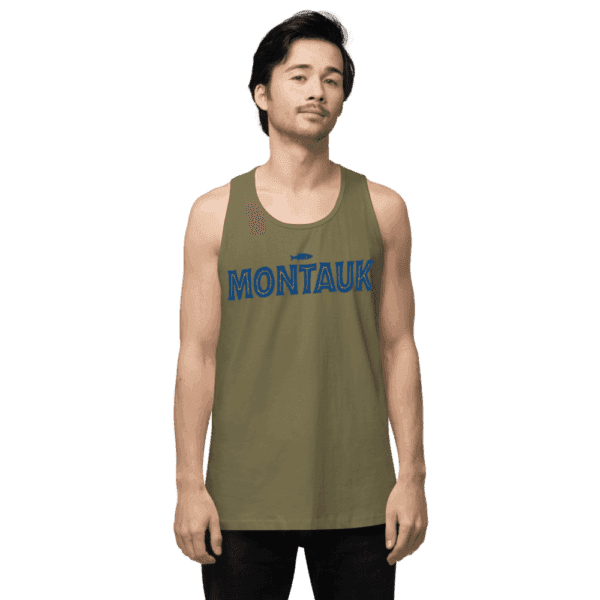 Men’s tank top with "Montauk" design, inspired by beach life and coastal vibes.