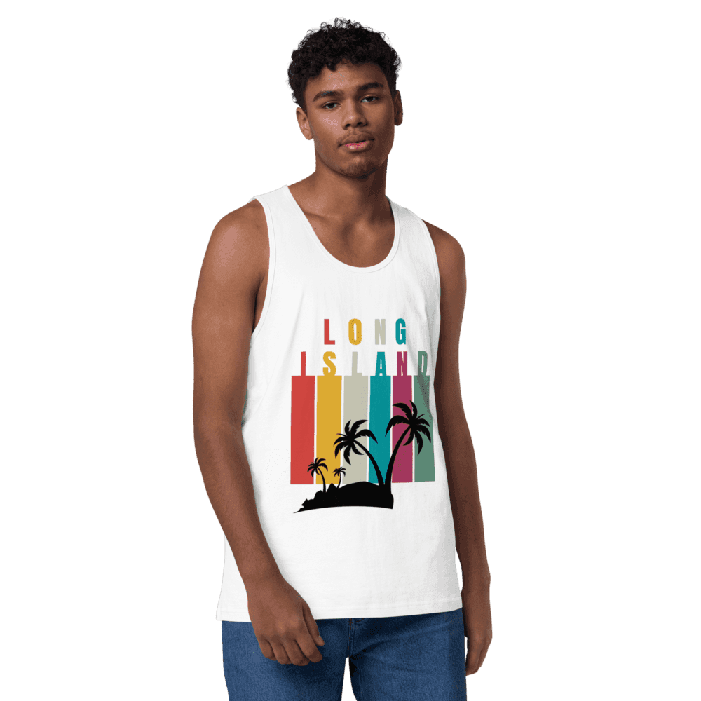 Men’s tank top featuring a "Long Island Summer" design, capturing beach and coastal vibes.