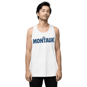 Men’s tank top with "Montauk" design, inspired by beach life and coastal vibes.