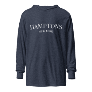 Long sleeve hooded sweatshirt featuring a "Hamptons" design, inspired by the upscale, coastal lifestyle of the Hamptons.