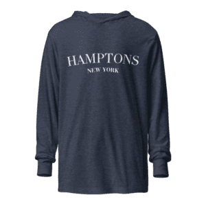 Long sleeve hooded sweatshirt featuring a "Hamptons" design, inspired by the upscale, coastal lifestyle of the Hamptons.