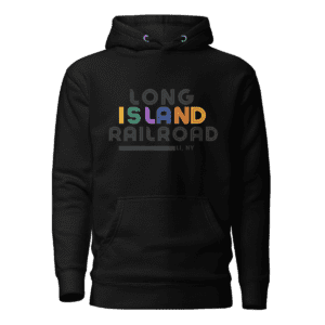 LIRR unisex hoodie with Long Island Railroad logo, perfect for commuters and NYC transit lovers.