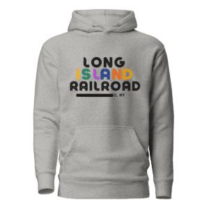 LIRR unisex hoodie with Long Island Railroad logo, perfect for commuters and NYC transit lovers.