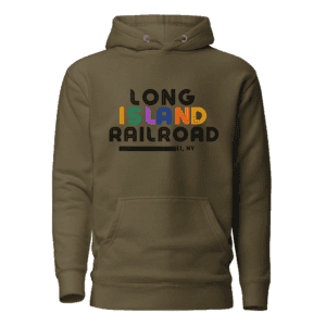 LIRR unisex hoodie with Long Island Railroad logo, perfect for commuters and NYC transit lovers.