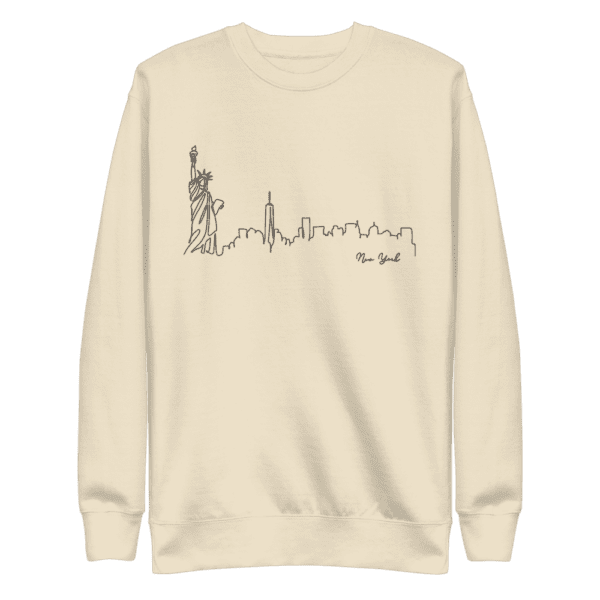 New York skyline sweatshirt, featuring an iconic cityscape design, perfect for showcasing your love for New York in style.