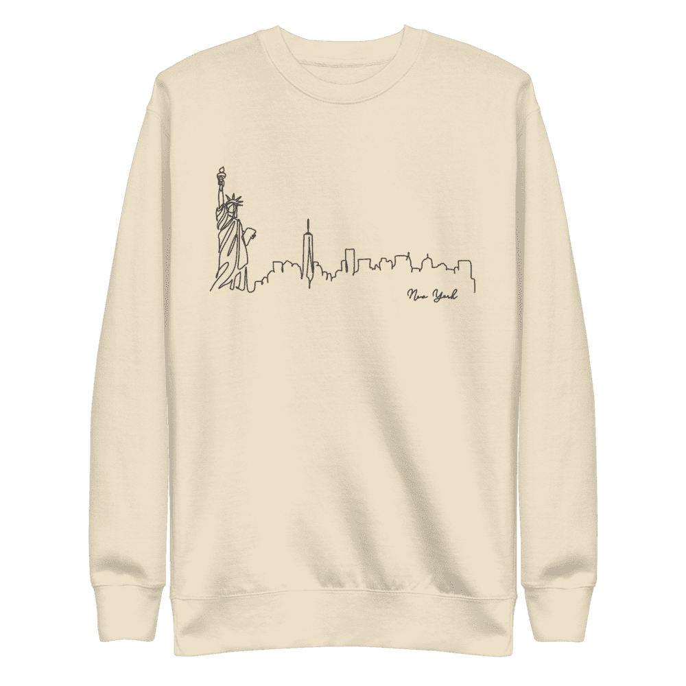 New York skyline sweatshirt, featuring an iconic cityscape design, perfect for showcasing your love for New York in style.