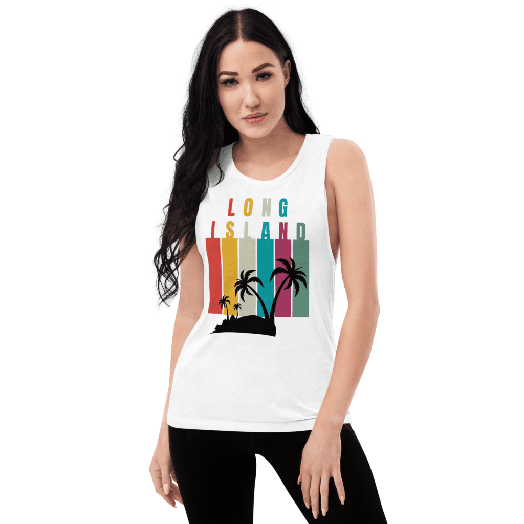 Women's Long Island Summer muscle tank, perfect for casual summer wear and representing the relaxed vibe of Long Island.